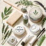 Illustration de divers produits de beauté écoresponsables fabriqués en France, disposés de manière esthétique et épuré