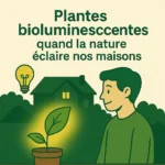 llustration d’un homme observant une plante bioluminescente