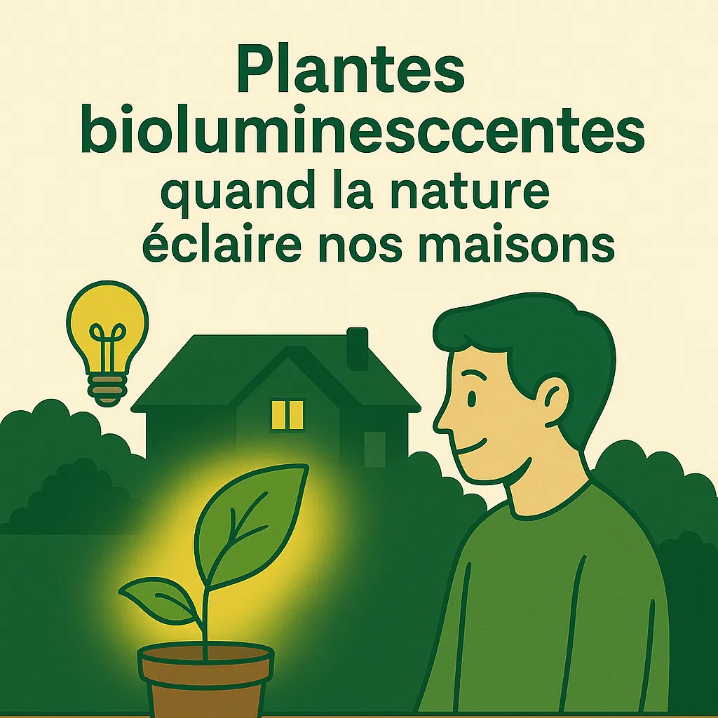 llustration d’un homme observant une plante bioluminescente